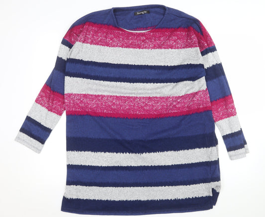 Bonmarché Women’s Multicoloured Striped Jersey Top Size 16 3/4 Sleeve