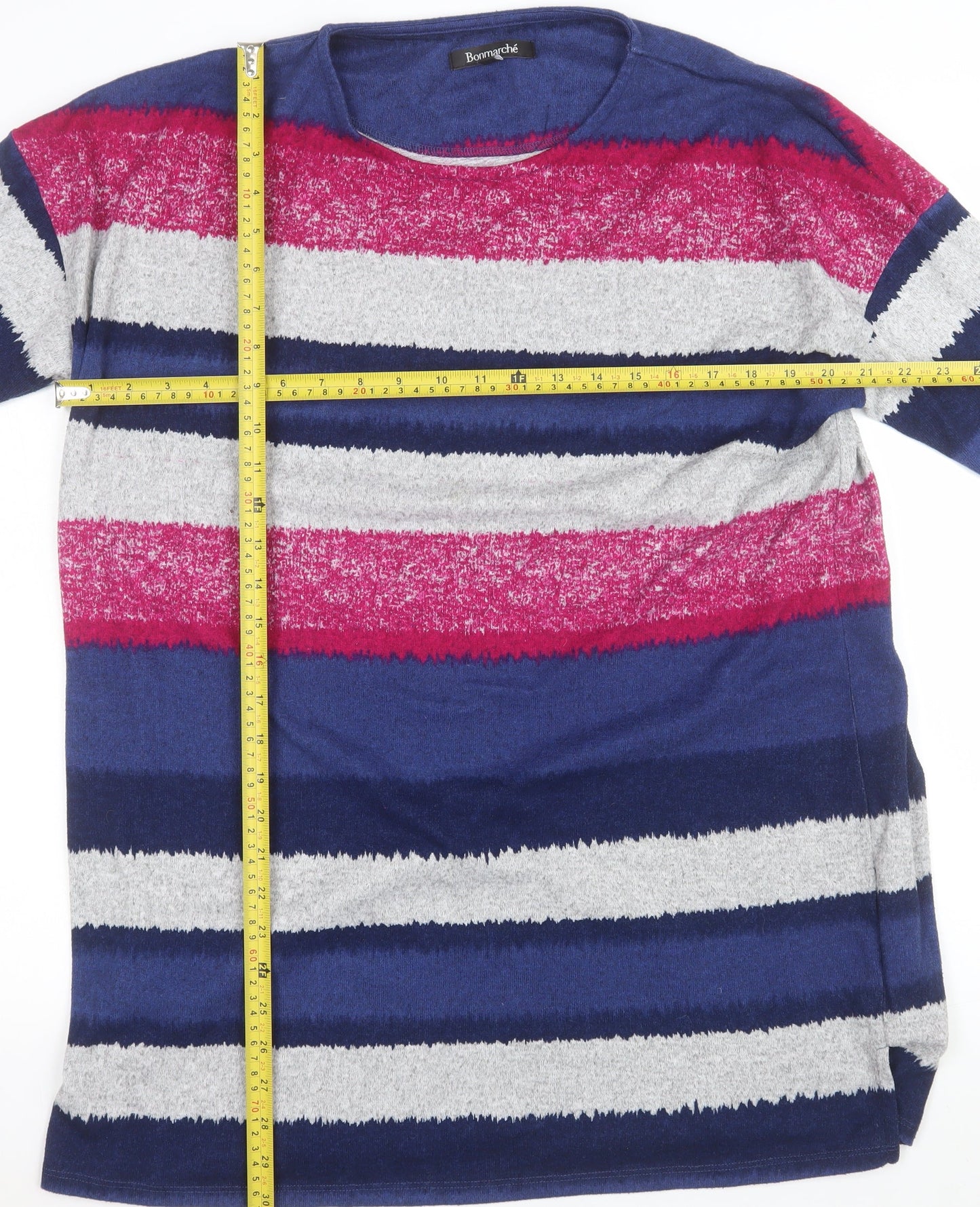 Bonmarché Women’s Multicoloured Striped Jersey Top Size 16 3/4 Sleeve