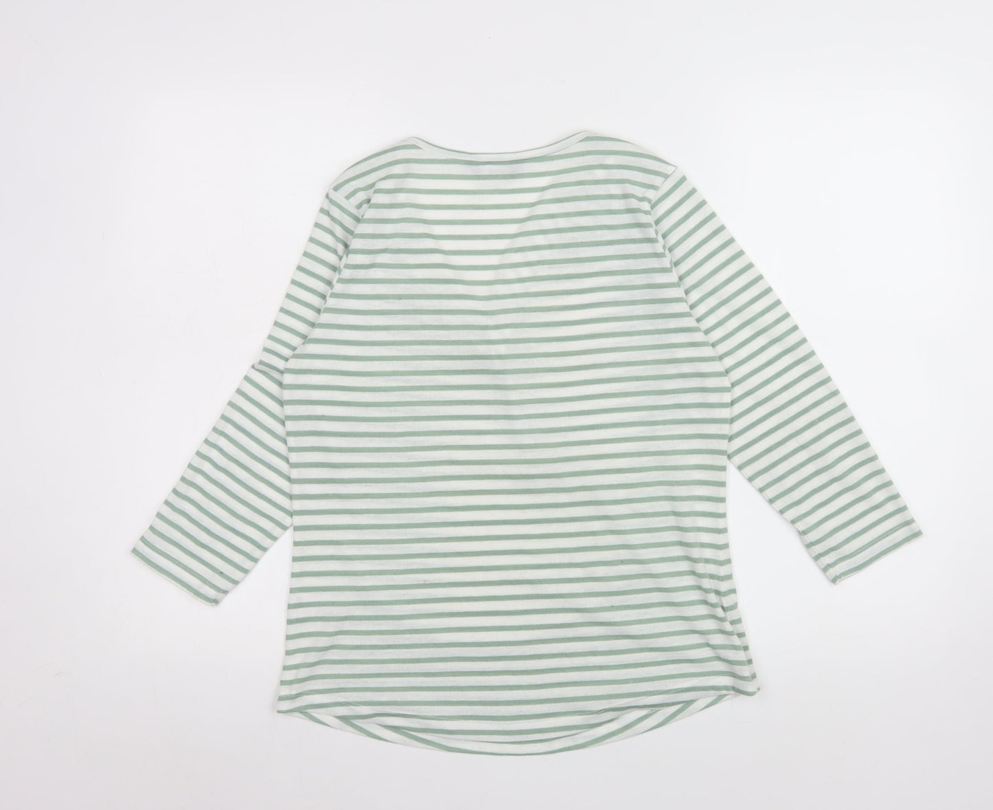 Nutmeg Womens Green White Striped V-Neck Long Sleeve T-Shirt Size 10