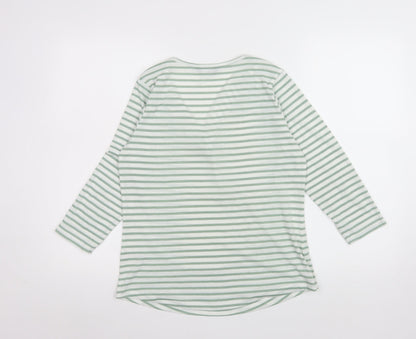 Nutmeg Womens Green White Striped V-Neck Long Sleeve T-Shirt Size 10