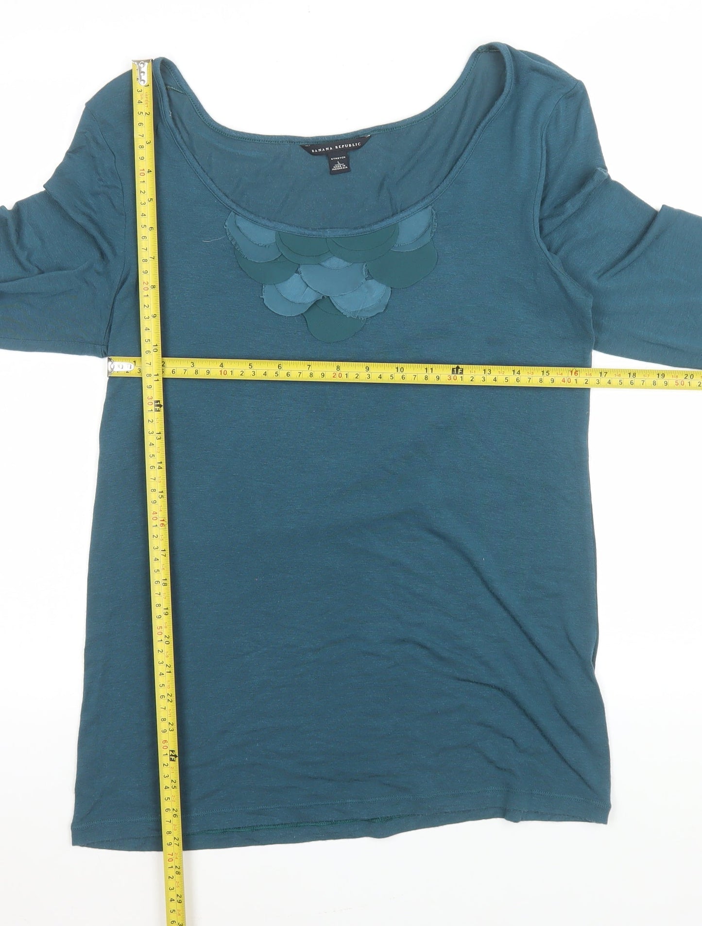 Banana Republic Women Blue Scoop Neck Stretch Jersey Top L