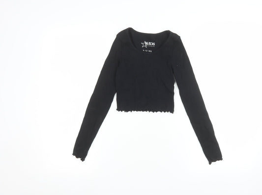 Peacocks Girls Black Cropped Ribbed Long Sleeve T-Shirt 9-10 Years