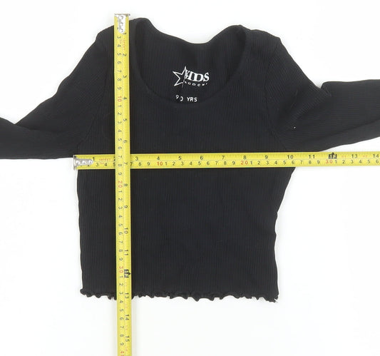 Peacocks Girls Black Cropped Ribbed Long Sleeve T-Shirt 9-10 Years