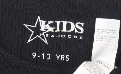 Girls UK Size 9-10 Years Peacocks Black Cropped T-Shirt