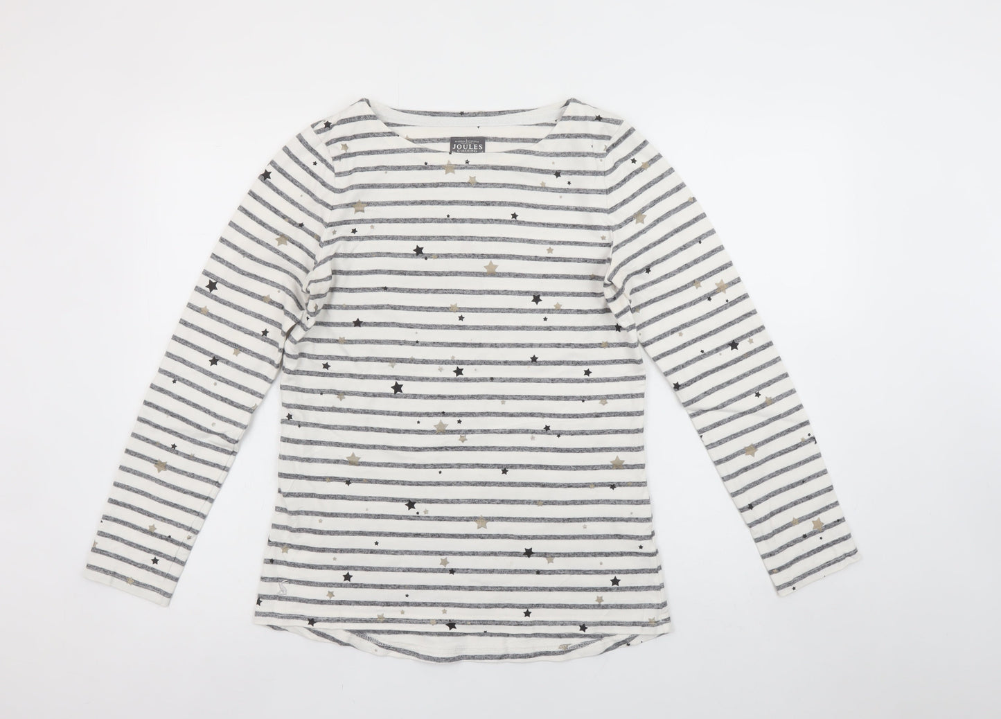 Joules Women’s White Striped Star Long Sleeve Cotton T-Shirt Size 10