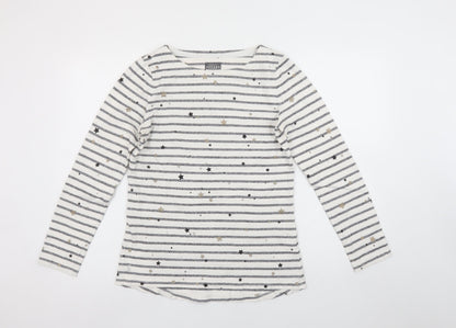 Joules Women’s White Striped Star Long Sleeve Cotton T-Shirt Size 10