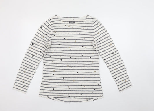 Joules Women’s White Striped Star Long Sleeve Cotton T-Shirt Size 10