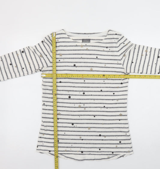 Joules Women’s White Striped Star Long Sleeve Cotton T-Shirt Size 10