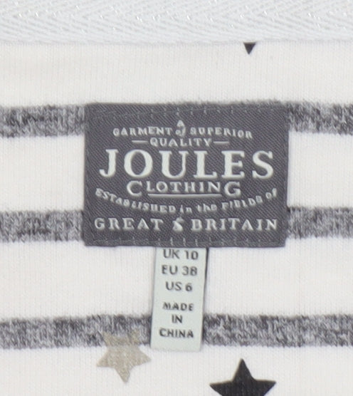 Joules Women’s White Striped Star Long Sleeve Cotton T-Shirt Size 10