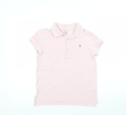 Ralph Lauren Girls Pink Polo Shirt L 12-14 Years Cotton Logo Top
