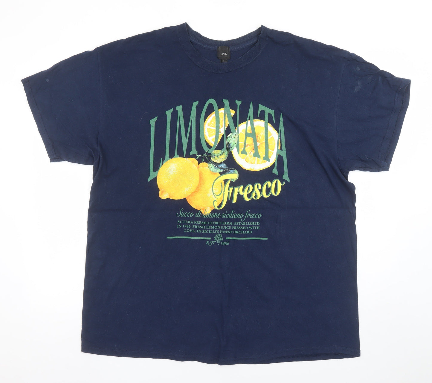 River Island Men's Blue L Limonata Fresco Graphic Cotton T-Shirt