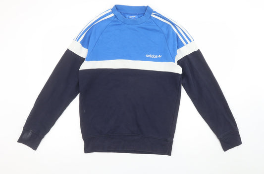 Adidas Men's Blue Colour Block Crew Neck Sweatshirt XS