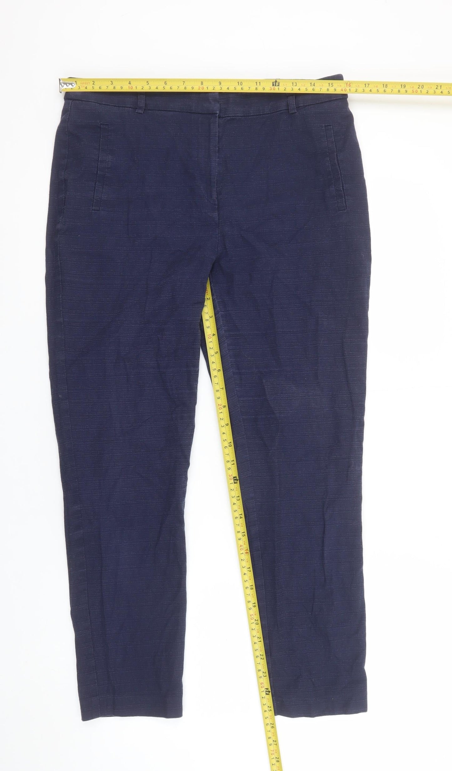 Next Women Blue Chino Slim Trousers Size 12R Cotton Stretch