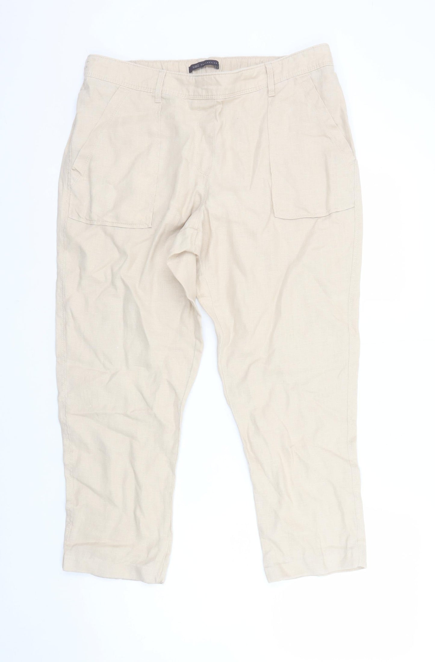 Womens UK Size 12 Marks and Spencer Regular Fit Capri Beige Trousers