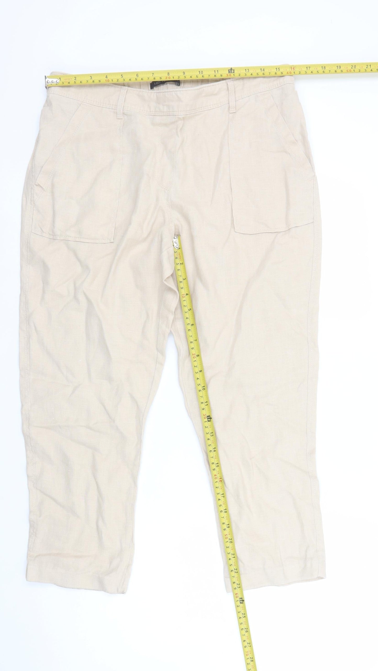 Womens UK Size 12 Marks and Spencer Regular Fit Capri Beige Trousers