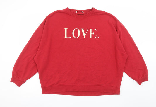 Tu Women Red LOVE. Graphic Pullover Sweatshirt Size M
