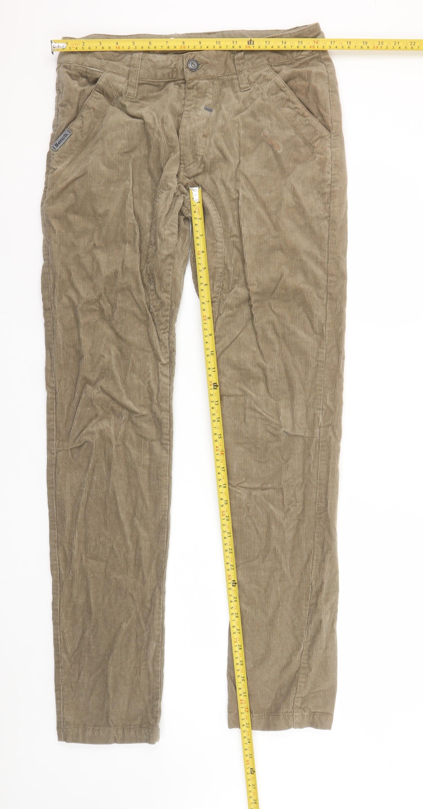 Bench Mens Beige Corduroy Chino Trousers Size 32/34 Regular Fit
