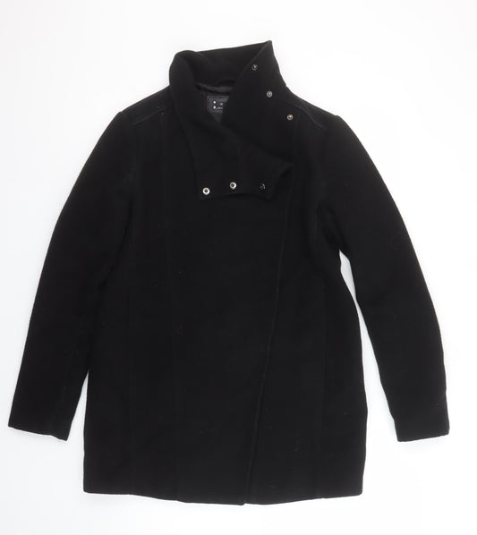 Mango Women’s Black Mid-Length Coat Size 8 Wool-Blend Zip Collar