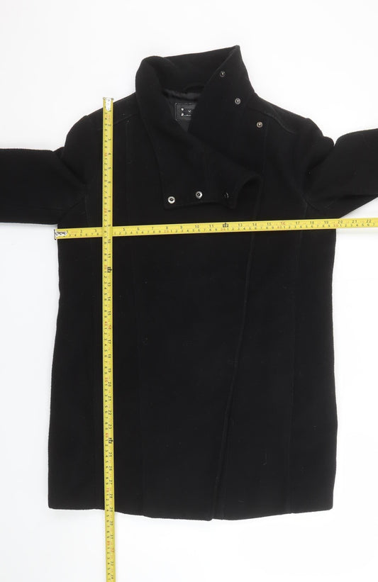 Mango Women’s Black Mid-Length Coat Size 8 Wool-Blend Zip Collar