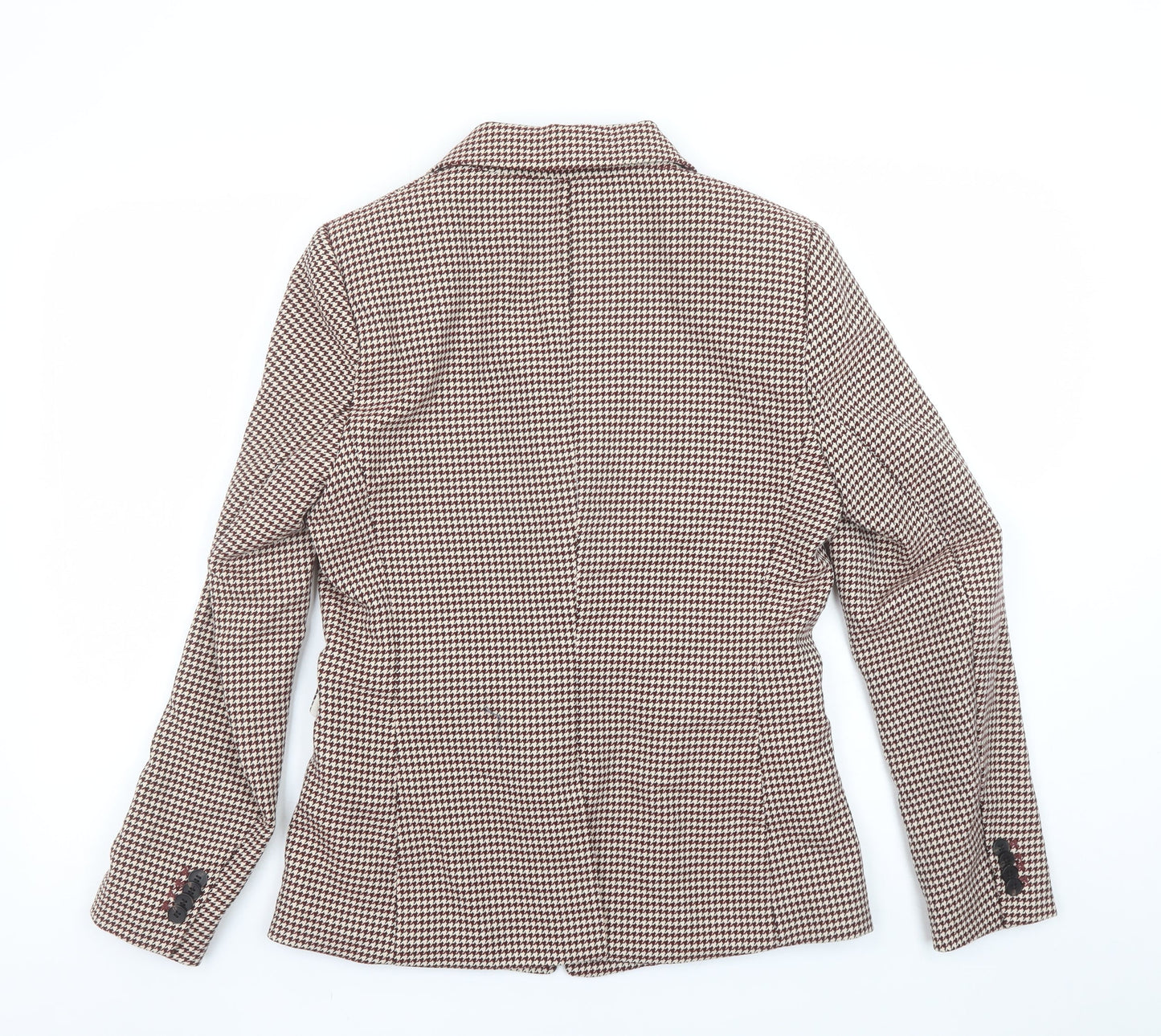 H&M Women Brown Houndstooth Blazer UK 12 Single-Breasted Tailored Jacket