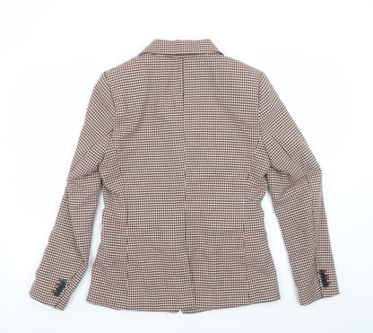 H&M Women Brown Houndstooth Blazer UK 12 Single-Breasted Tailored Jacket