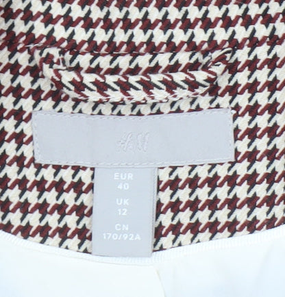 H&M Women Brown Houndstooth Blazer UK 12 Single-Breasted Tailored Jacket