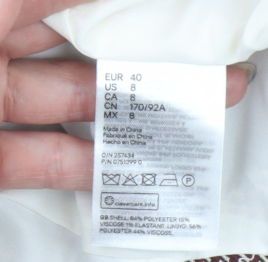 H&M Women Brown Houndstooth Blazer UK 12 Single-Breasted Tailored Jacket