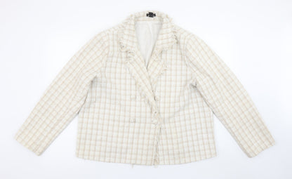 Boohoo Women Beige Check Double-Breasted Blazer UK 18 Tweed Style