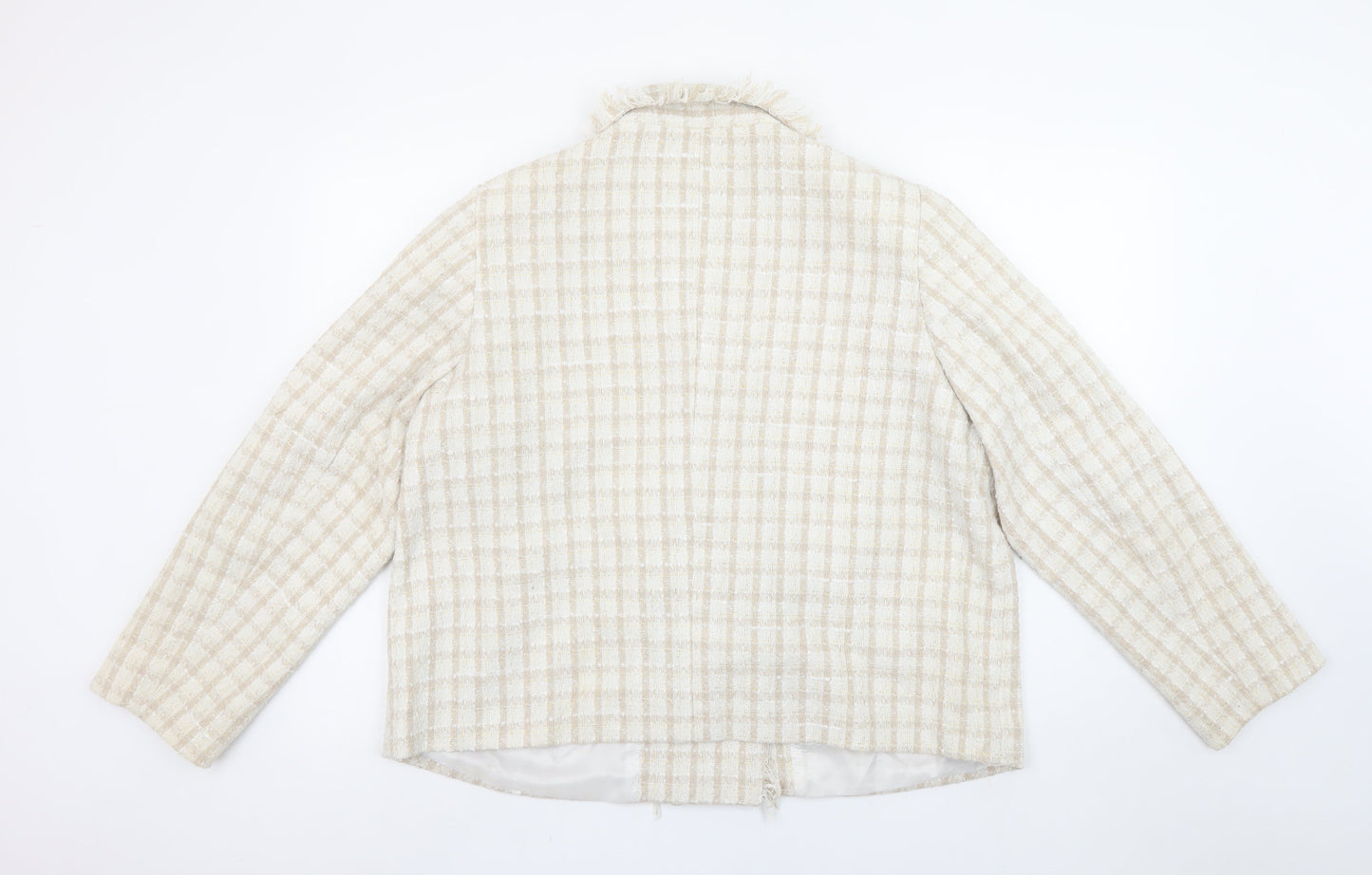 Boohoo Women Beige Check Double-Breasted Blazer UK 18 Tweed Style