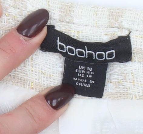 Boohoo Women Beige Check Double-Breasted Blazer UK 18 Tweed Style