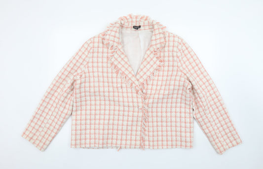 Boohoo Women’s Pink Bouclé Check Blazer Jacket UK 18