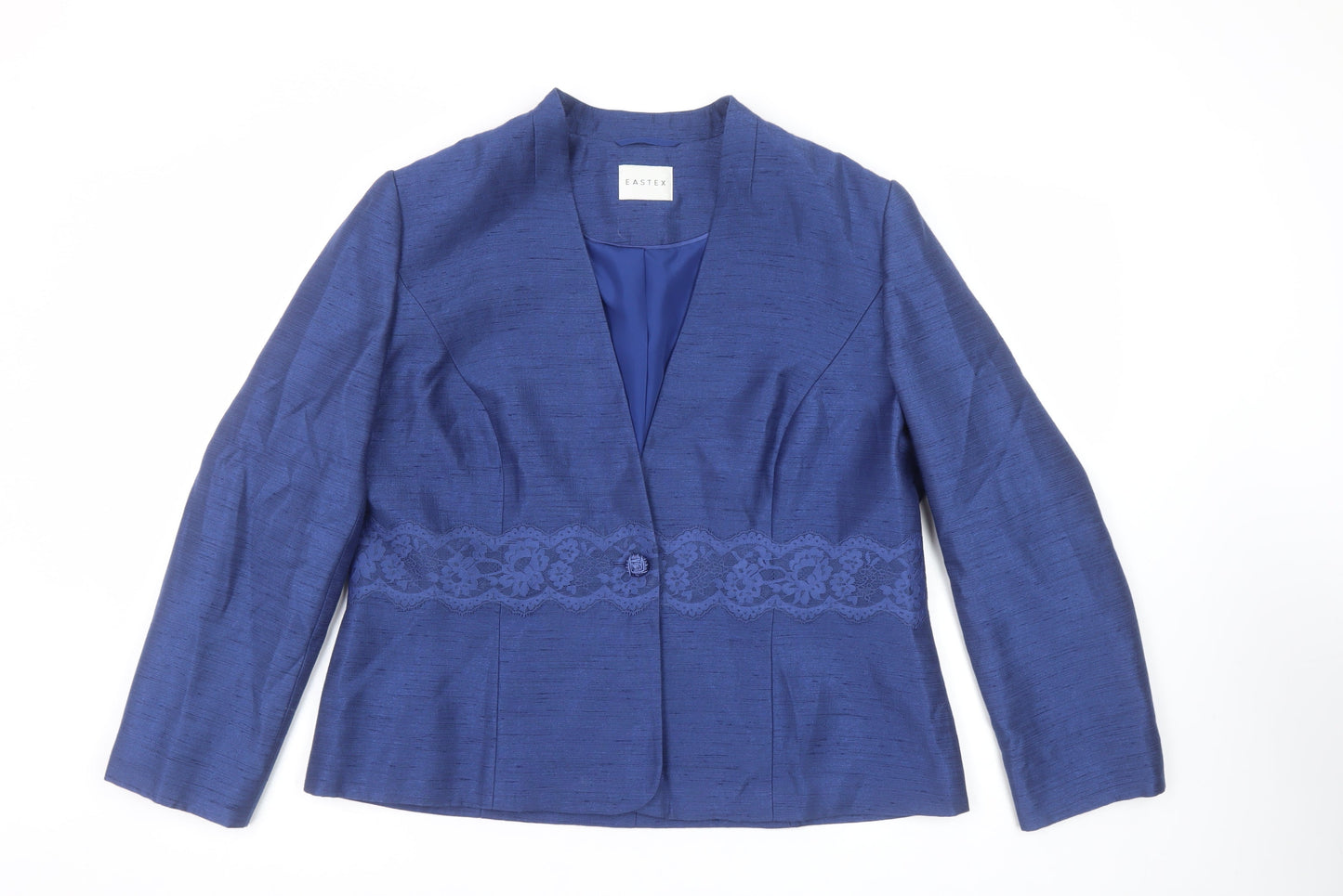 Eastex Women Blue Lace Trim Single-Breasted Suit Jacket UK 16