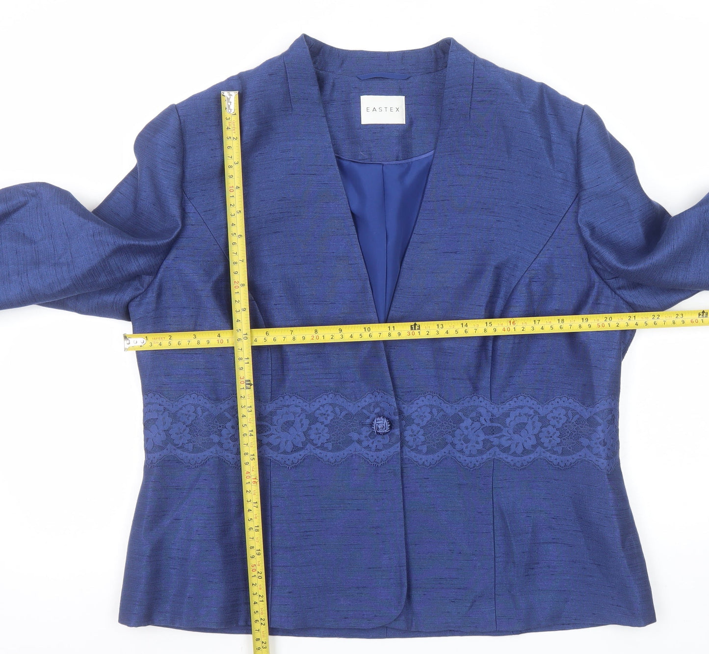 Eastex Women Blue Lace Trim Single-Breasted Suit Jacket UK 16