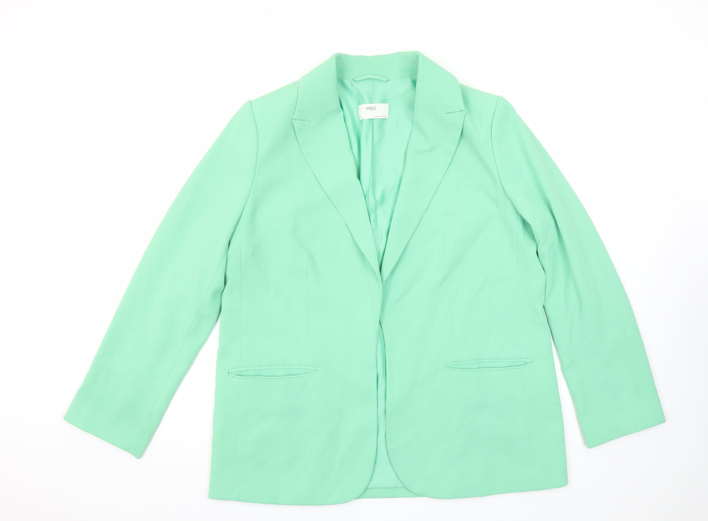 Marks and Spencer Womens Green Size 10 Regular Fit Single-Breasted Blazer