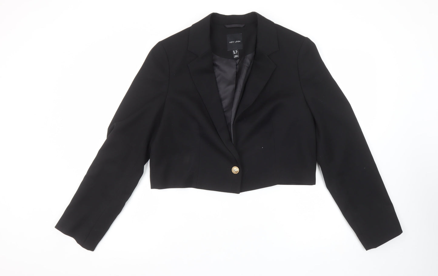 New Look Women's Black Cropped Blazer UK 12 Notch Lapel Slim Fit