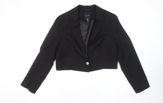 New Look Women's Black Cropped Blazer UK 12 Notch Lapel Slim Fit