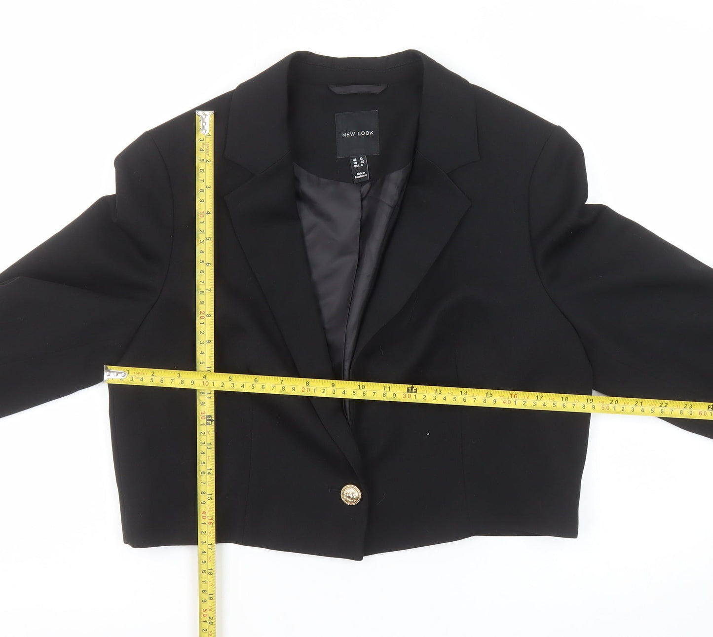 New Look Women's Black Cropped Blazer UK 12 Notch Lapel Slim Fit