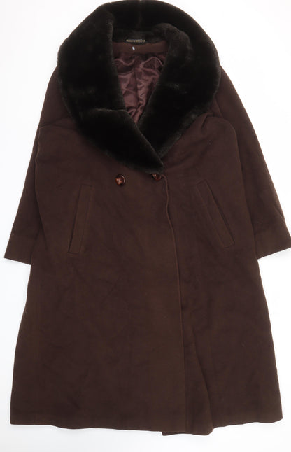 Marks and Spencer Women Brown Wool Angora Coat Size 12 Fur Trim