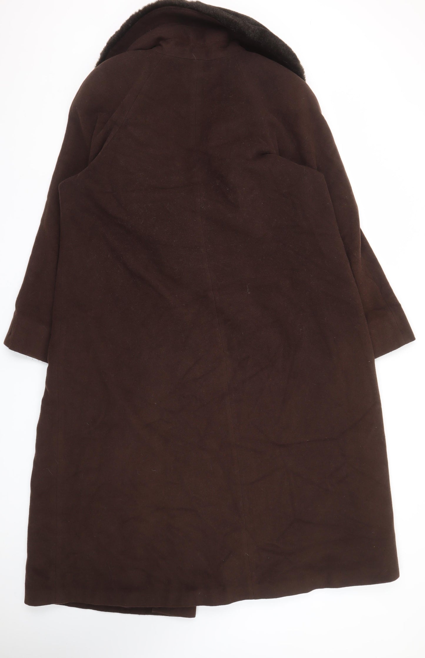 Marks and Spencer Women Brown Wool Angora Coat Size 12 Fur Trim