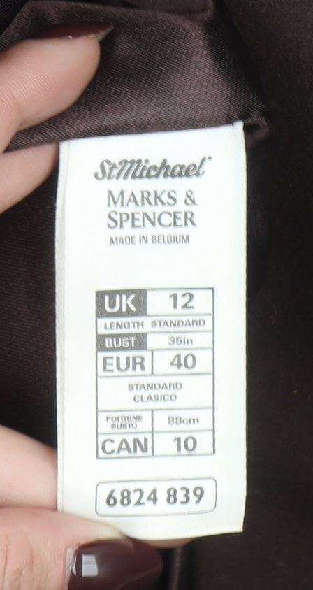 Marks and Spencer Women Brown Wool Angora Coat Size 12 Fur Trim