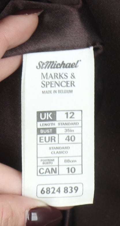 Marks and Spencer Women Brown Wool Angora Coat Size 12 Fur Trim