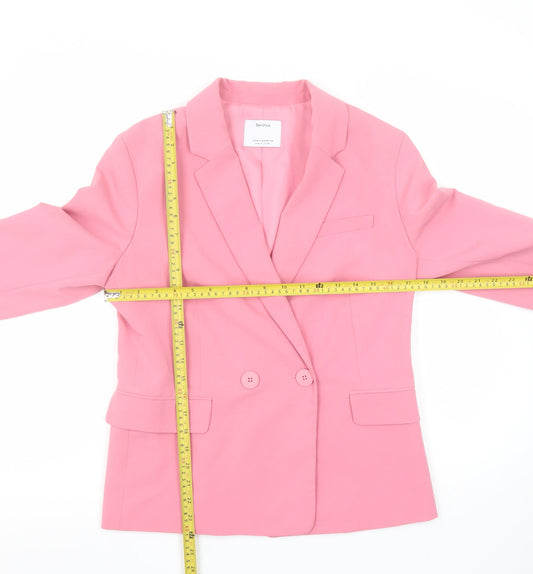 Bershka Women Pink Double-Breasted Blazer Jacket Size M