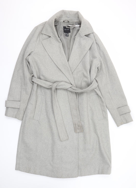 New Look Women Grey Belted Long Trench Coat Size 14