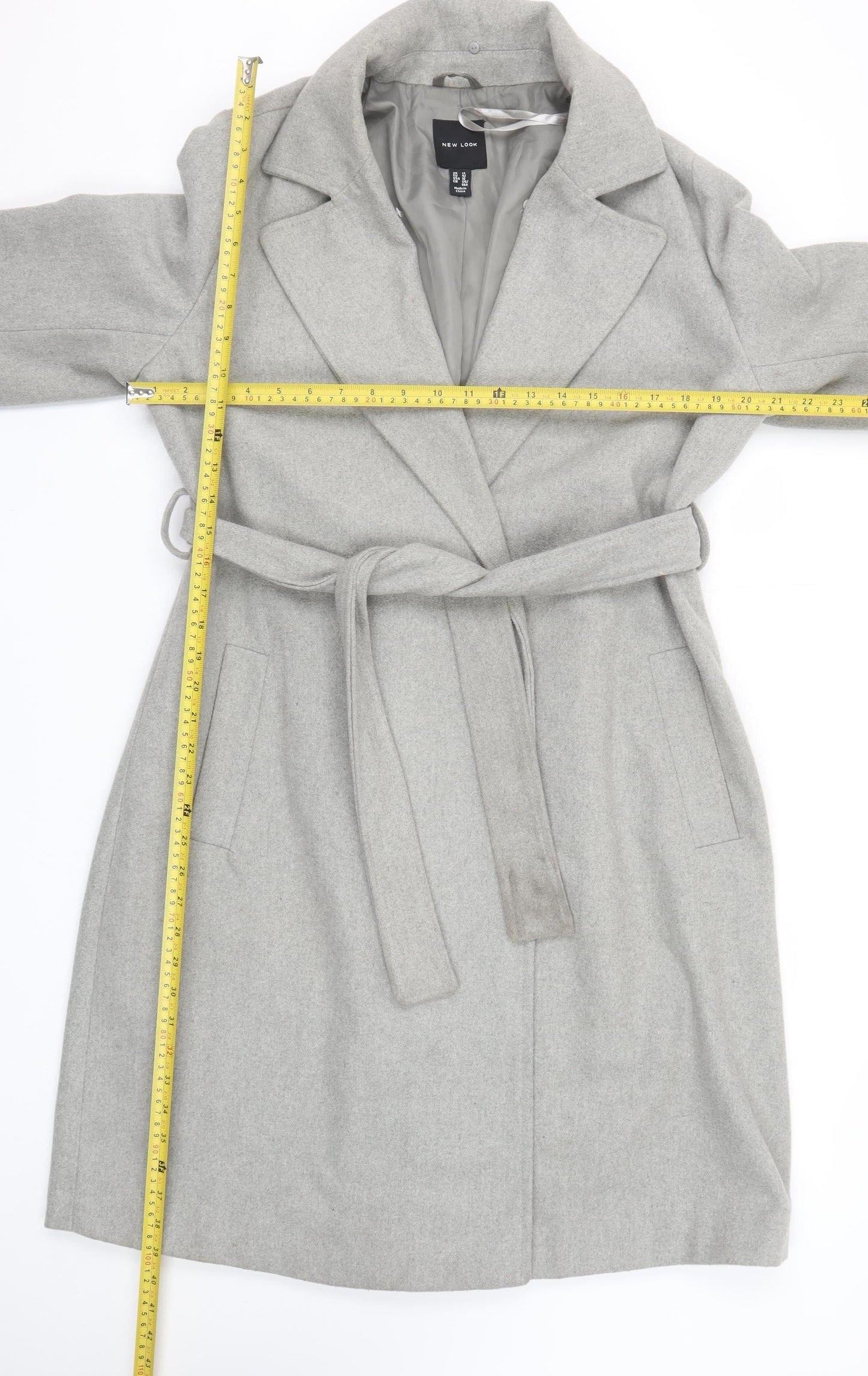 New Look Women Grey Belted Long Trench Coat Size 14