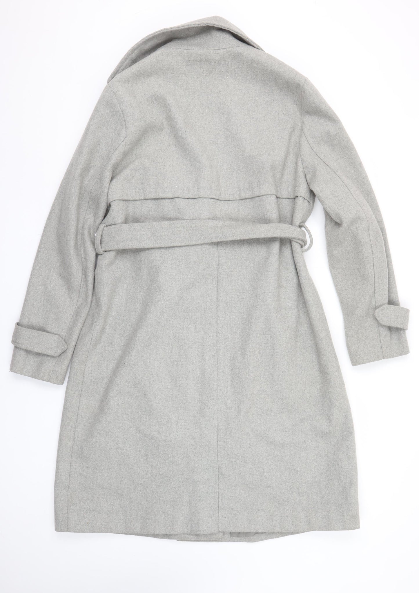 New Look Women Grey Belted Long Trench Coat Size 14