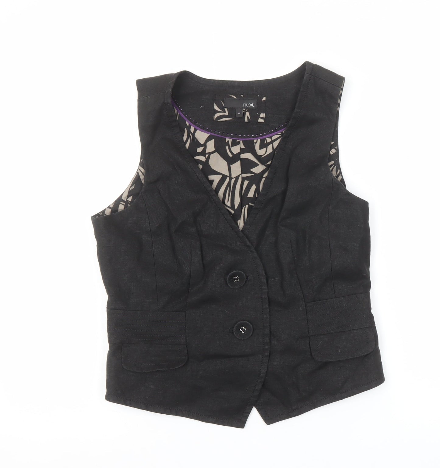 Next Women Black Linen Tailored Waistcoat Size 12