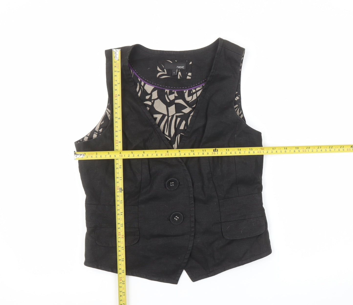 Next Women Black Linen Tailored Waistcoat Size 12