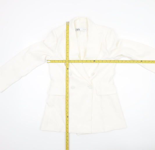 Zara Women White Double-Breasted Blazer Jacket Size S Tailored Fit