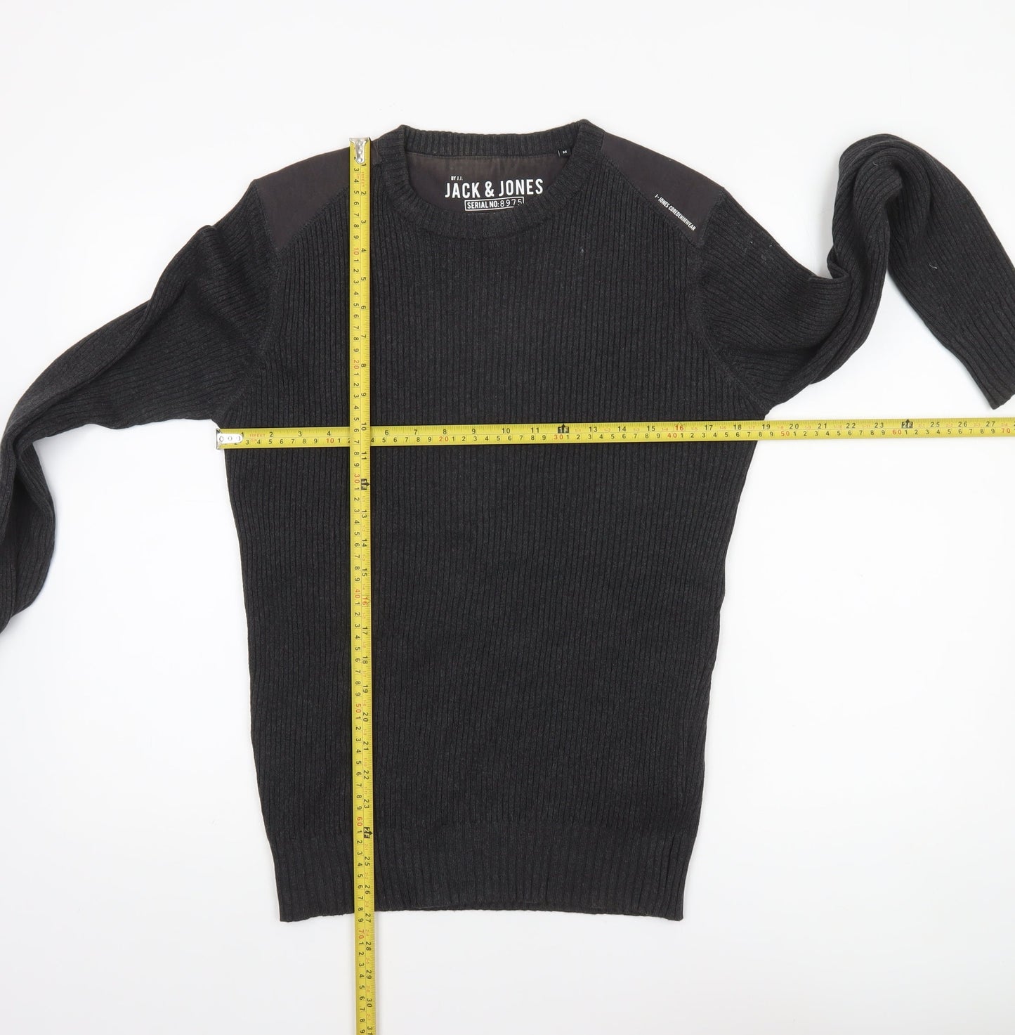 Jack & Jones Mens Black Crew Neck Ribbed Knit Jumper Size M