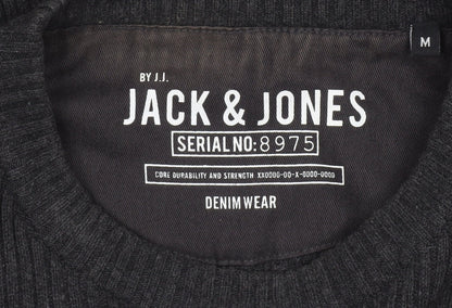 Jack & Jones Mens Black Crew Neck Ribbed Knit Jumper Size M